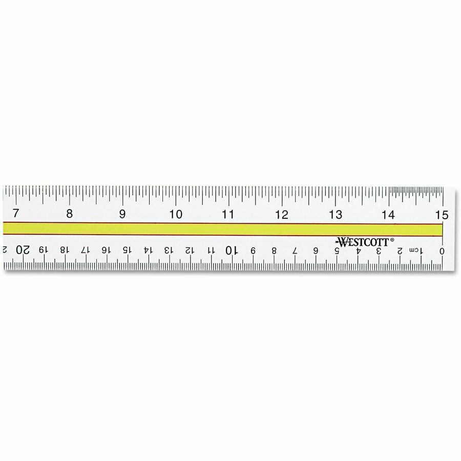 Westcott 15" Data Hightlight Ruler - 15" Length x 1" Width - Metric, Imperial Measuring System - Acrylic - Clear - 1 Each