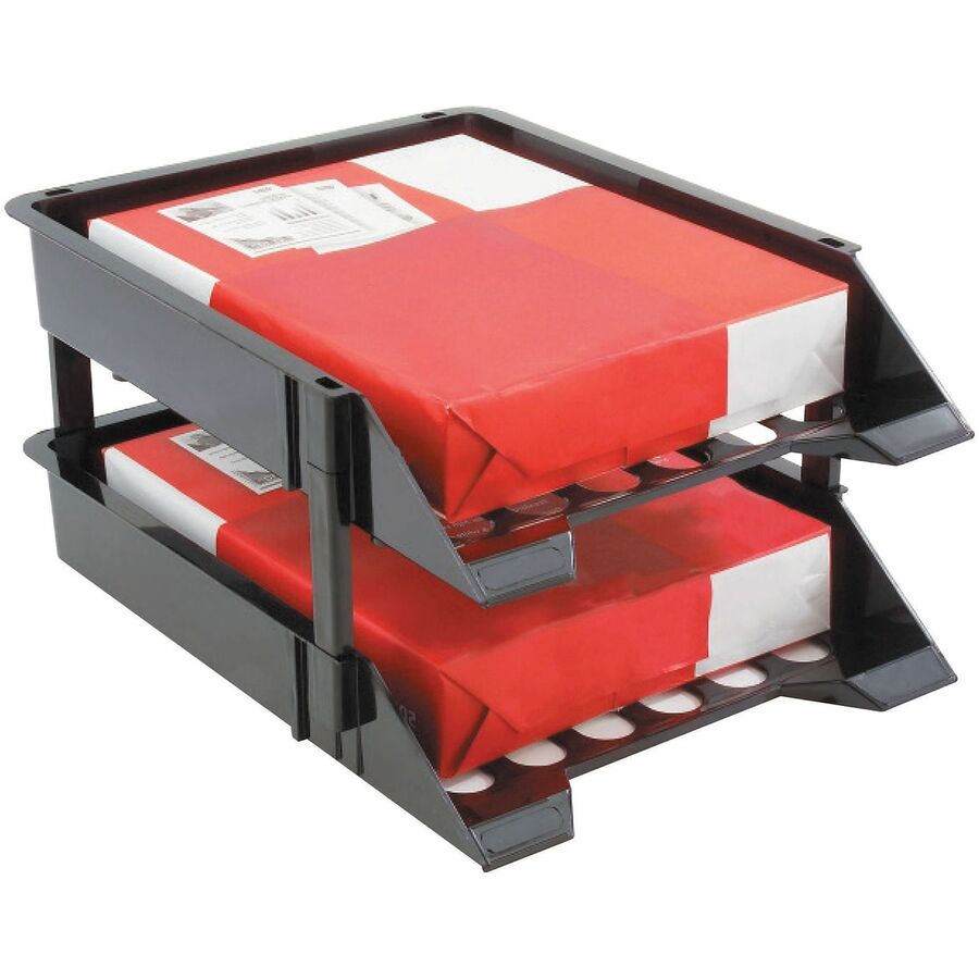Deflecto SuperTray Countertop Tray - 2 Tier(s) - 2.63" Height x 11.13" Width x 15" Depth - Desktop - Break Resistant - Black - Plastic - 2 / Set