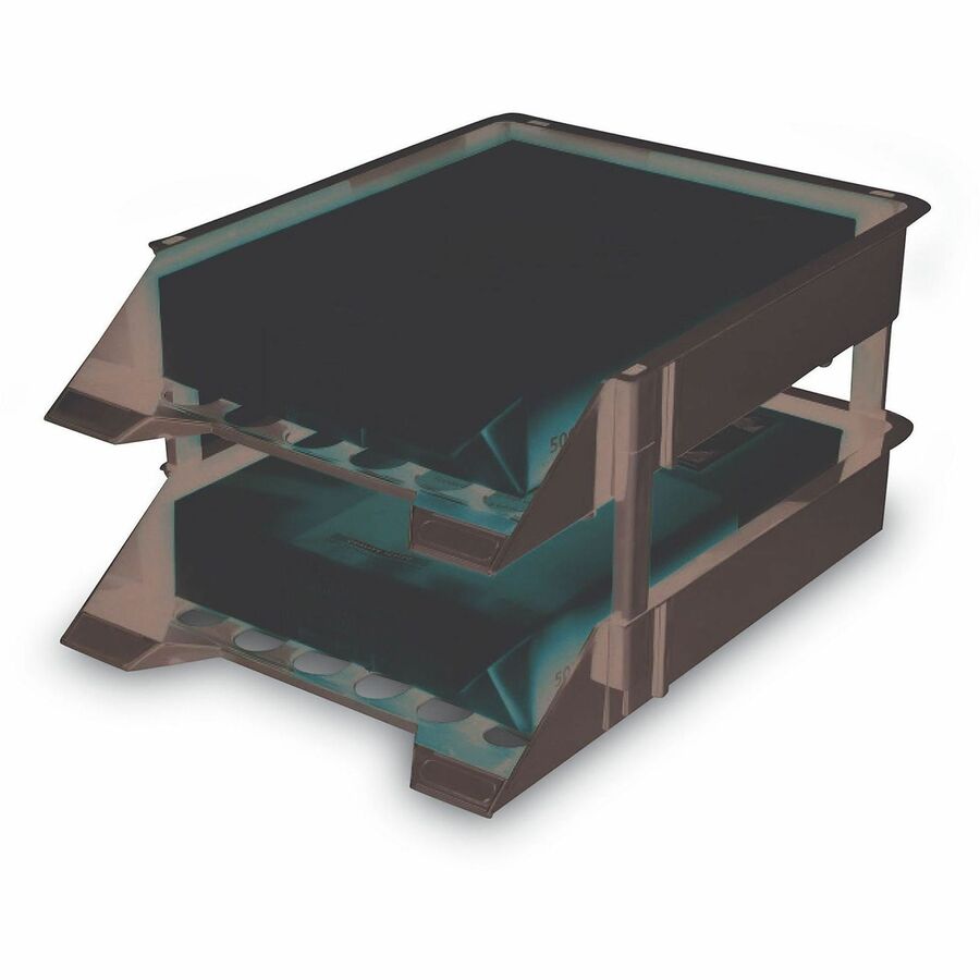Deflecto SuperTray Countertop Tray - 2 Tier(s) - 2.63" Height x 11.13" Width x 15" Depth - Desktop - Break Resistant - Black - Plastic - 2 / Set