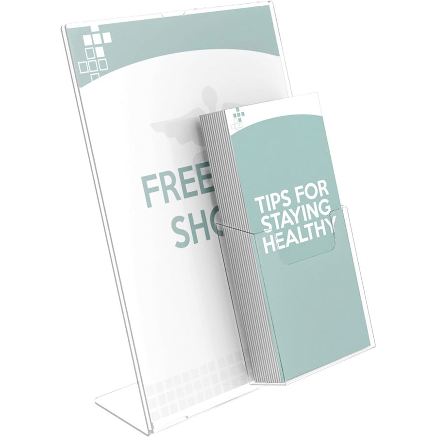 Deflecto 4" Pocket Slanted Plastic Sign Holder - 11" Width x 8.5" Height - Rectangular Shape - Plastic - Clear - 1 Each