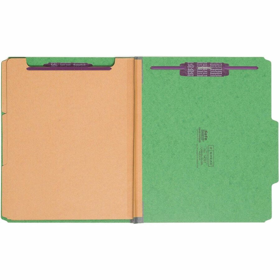Smead SafeSHIELD 2/5 Tab Cut Letter Recycled Classification Folder - 8 1/2" x 11" - 3" Expansion - 2 x 2S Fastener(s) - 2" for Folder - Top Tab Location - Right of Center Tab Position - 3 Divider(s) - 25 pt. - Pressboard - Green - Heavy Duty, Tear Resi...