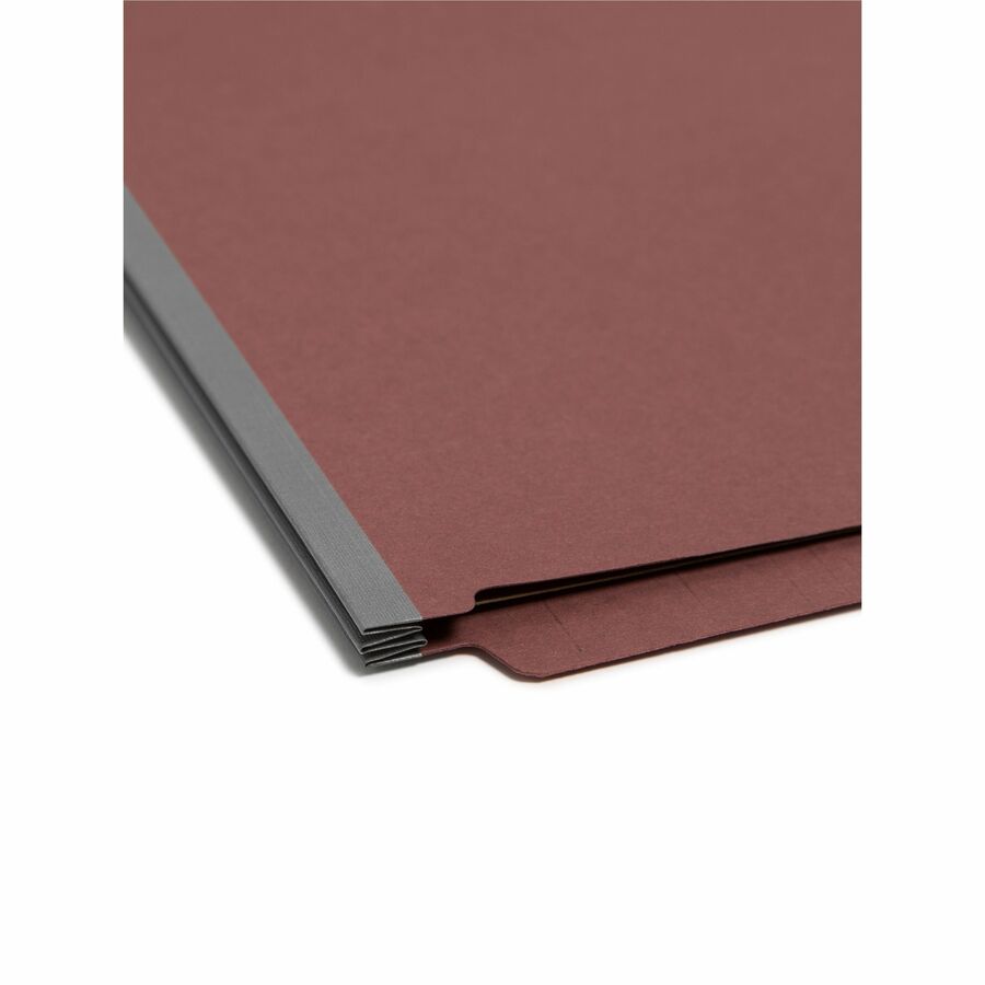 Smead 1/3 Tab Cut Legal Recycled Classification Folder - 8 1/2" x 14" - 3" Expansion - 2 x 2S Fastener(s) - 2" for Folder, 1" for Divider - End Tab Location - 3 Divider(s) - 25 pt. - Pressboard - Red - Rounded Corner - 60% Recycled - 10 / Box