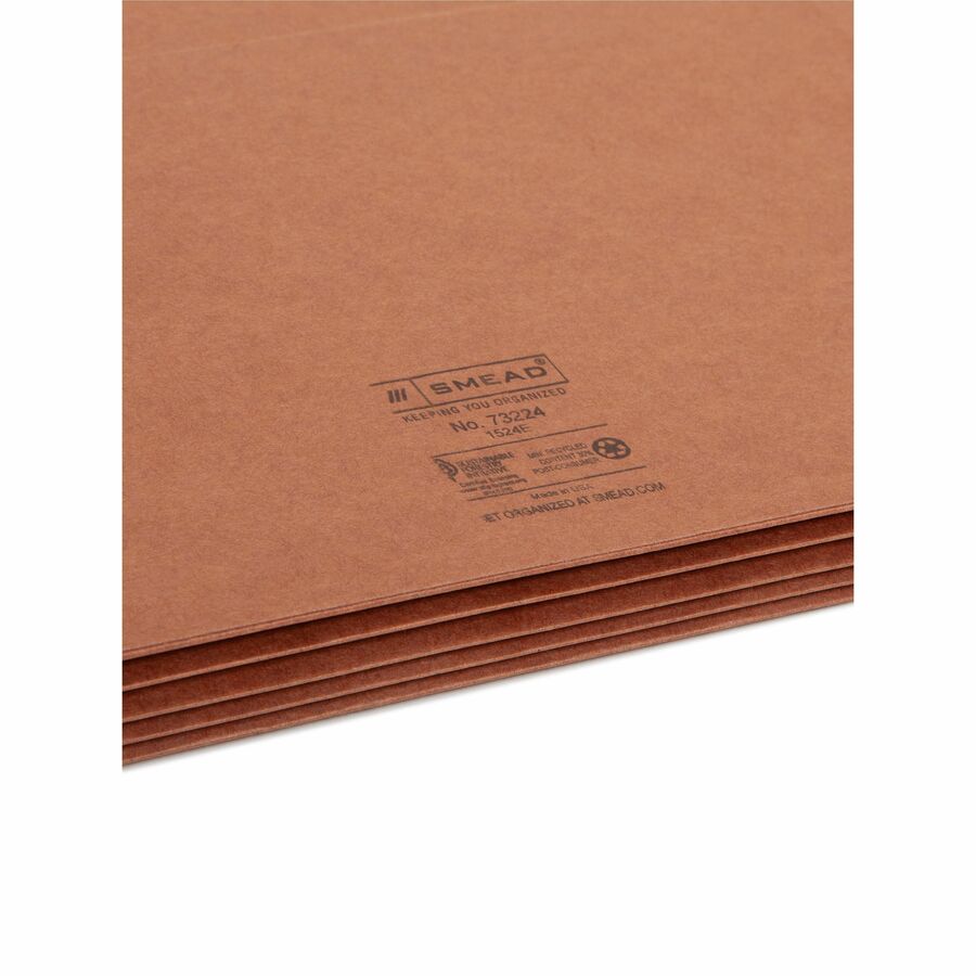 Smead Straight Tab Cut Letter Recycled File Pocket - 8 1/2" x 11" - 3 1/2" Expansion - Top Tab Location - 12.5 pt. - Redrope - Tear Proof, Tear Resistant, Rounded Corner, Reinforced Gusset - 30% Recycled - 25 / Box