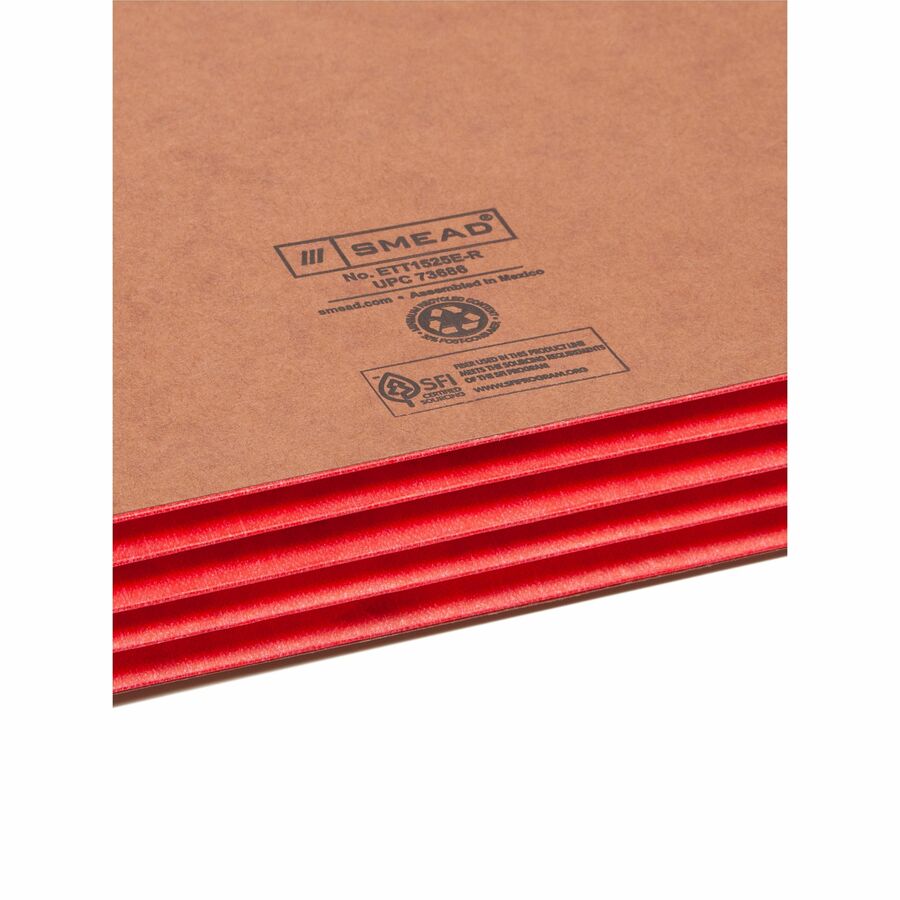 Smead TUFF Pocket Straight Tab Cut Letter Recycled File Pocket - 8 1/2" x 11" - 3 1/2" Expansion - 1 Pocket(s) - Top Tab Location - 12.5 pt. - 2 Plys - Redrope - Red - Tear Resistant - 30% Recycled - 10 / Box