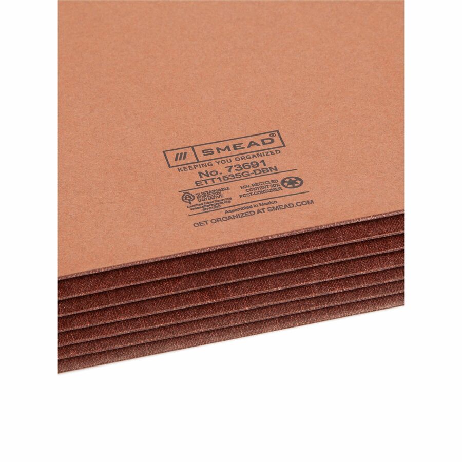 Smead Straight Tab Cut Letter Recycled File Pocket - 8 1/2" x 11" - 5 1/4" Expansion - 12.5 pt. - 2 Plys - Dark Brown - Embossed - 30% Recycled - 10 / Box
