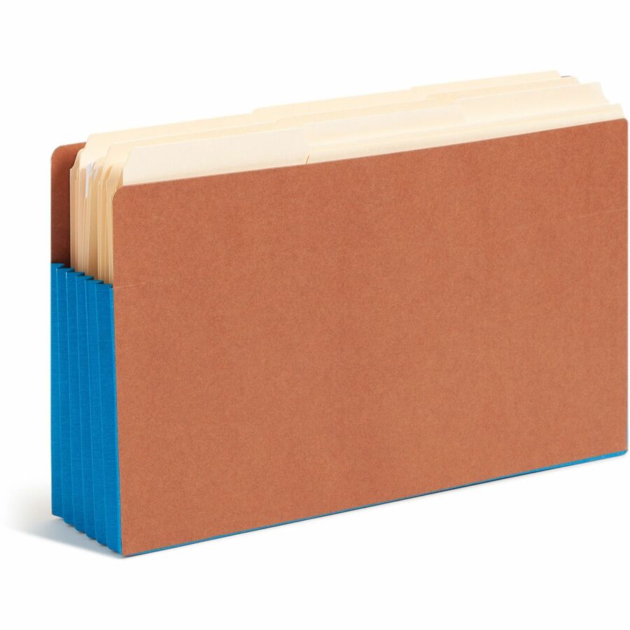 Smead Straight Tab Cut Legal Recycled File Pocket - 8 1/2" x 14" - 5 1/4" Expansion - 12.5 pt. - 2 Plys - Redrope - Blue - Embossed - 30% Recycled - 10 / Box