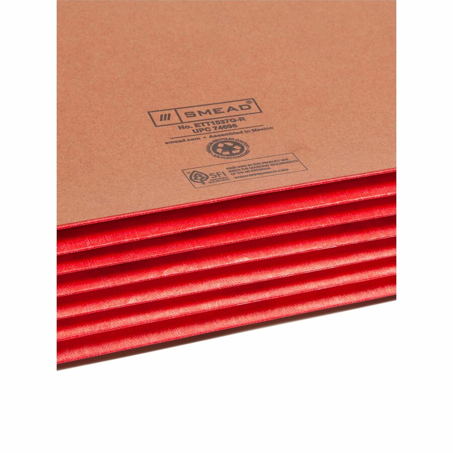 Smead TUFF Pocket Straight Tab Cut Legal Recycled File Pocket - 8 1/2" x 14" - 5 1/4" Expansion - 12.5 pt. - 2 Plys - Tyvek, Redrope - Red - Embossed - 30% Recycled - 10 / Box