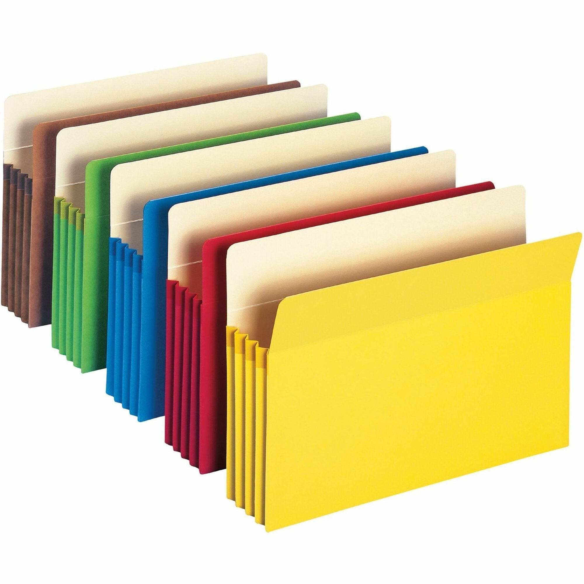 Smead Straight Tab Cut Legal Recycled File Pocket - 8 1/2" x 14" - 800 Sheets Capacity - 3 1/2" Expansion - 12.5 pt. - Manila - Yellow, Green, Red, Blue, Redrope - Tear Resistant - 10% Recycled - 5 / Pack