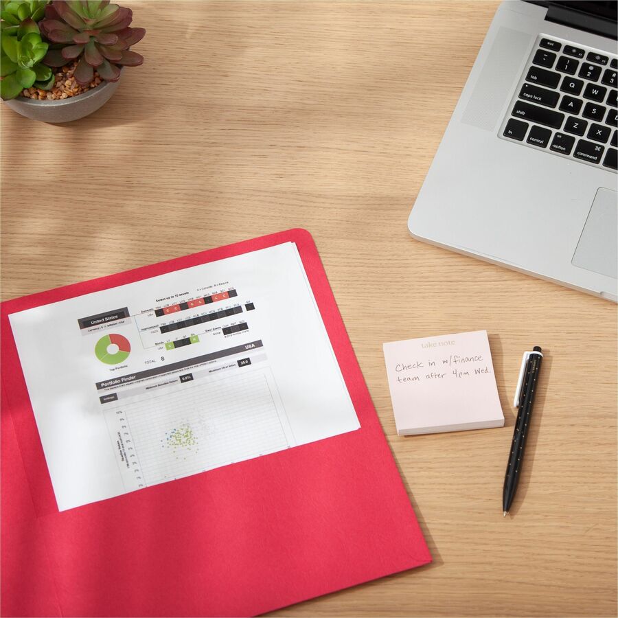 Smead Letter Recycled Pocket Folder - 8 1/2" x 11" - 100 Sheets Capacity - Folder - 2 Pocket(s) - 11 pt. - Leatherette - Red - 10% Recycled - 25 / Box
