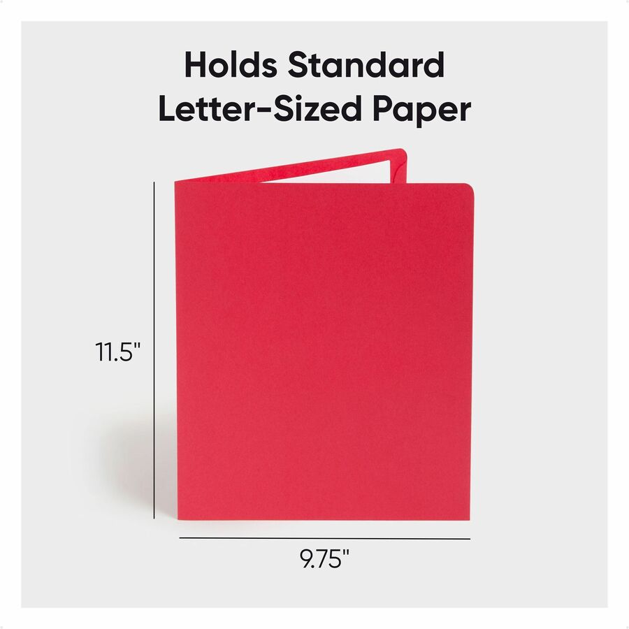 Smead Letter Recycled Pocket Folder - 8 1/2" x 11" - 100 Sheets Capacity - Folder - 2 Pocket(s) - 11 pt. - Leatherette - Red - 10% Recycled - 25 / Box