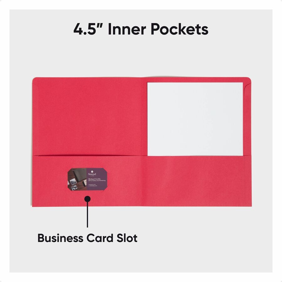 Smead Letter Recycled Pocket Folder - 8 1/2" x 11" - 100 Sheets Capacity - Folder - 2 Pocket(s) - 11 pt. - Leatherette - Red - 10% Recycled - 25 / Box