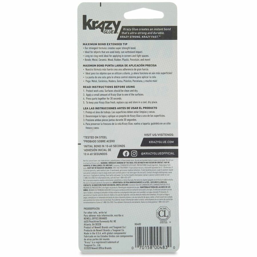 Krazy Glue Extra-Strength Advanced Formula - 0.18 oz - Clear - 1 Each