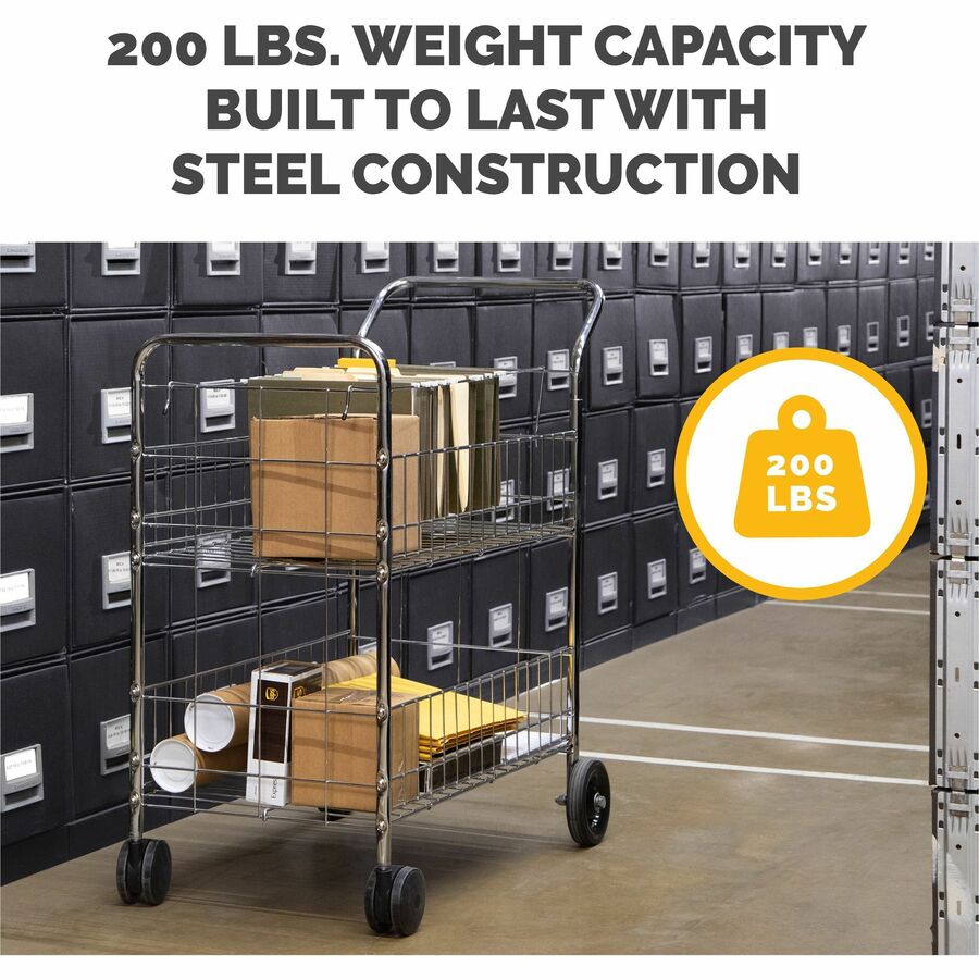 Fellowes Wire Mail Cart - 200 lb Load Capacity - 4 Casters - 6" , 4" Caster Size - Steel - 21.50" Width x 37.50" Depth x 39.50" Height - Chrome - 1 Each