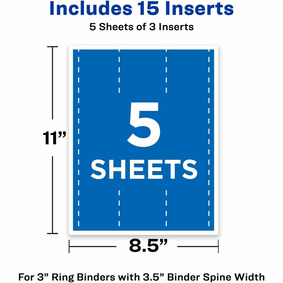 Avery® Binder Spine Inserts, 3 Inch Binders, 15 Inserts (89109) - 3.5" Width - 15 Capacity - For 3" Sheet - 3 x Rings - Ring Binder - Bright White - Card Stock