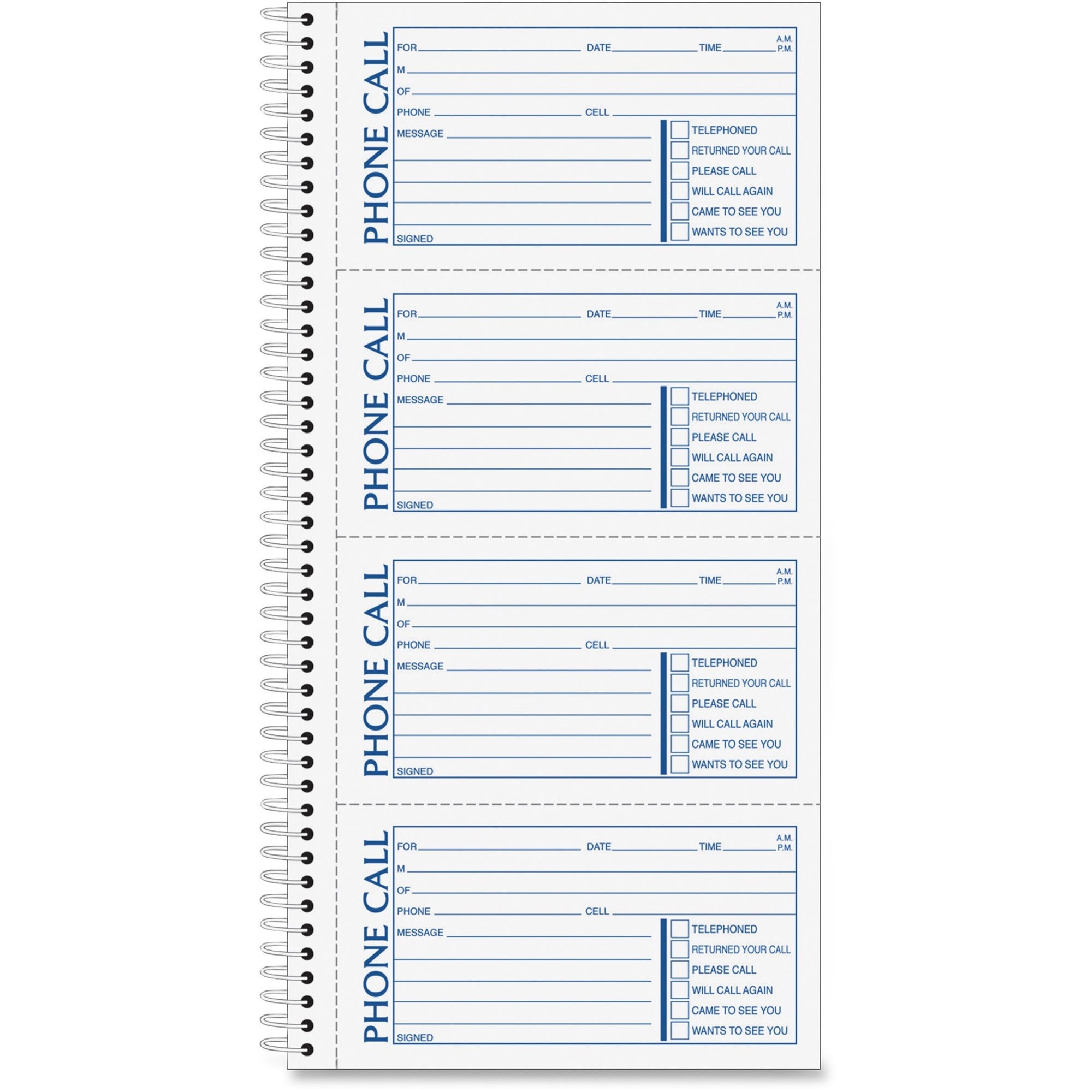 TOPS Telephone Message Book - Spiral Bound - 2 Part - Carbonless Copy - 2.75" x 5" Form Size - 11" x 5.50" Sheet Size - White - 1 Each