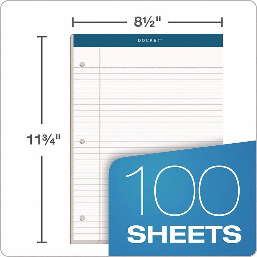 TOPS Double Docket Writing Tablet - Letter - Stapled/Glued - 0.34" Ruled - 16 lb Basis Weight - Letter - 8 1/2" x 11 3/4" Sheet Size - White Paper - Perforated - 1 / Pad