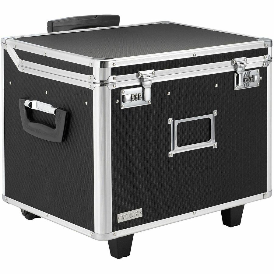 Vaultz Mobile Letter/Legal Chest - Telescopic Handle - 2 Casters - Polyvinyl Chloride (PVC) - 17.50" Width x 15.50" Depth x 14.50" Height - Black - 1 Each