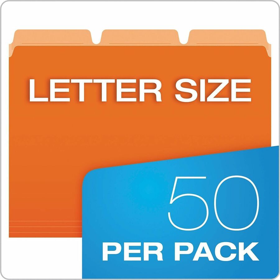 Pendaflex Ready-Tab 1/3 Tab Cut Letter Top Tab File Folder - 8 1/2" x 11" - Assorted Tab Position - Red, Orange, Yellow, Green, Blue - Reinforced Tab - 50 / Box
