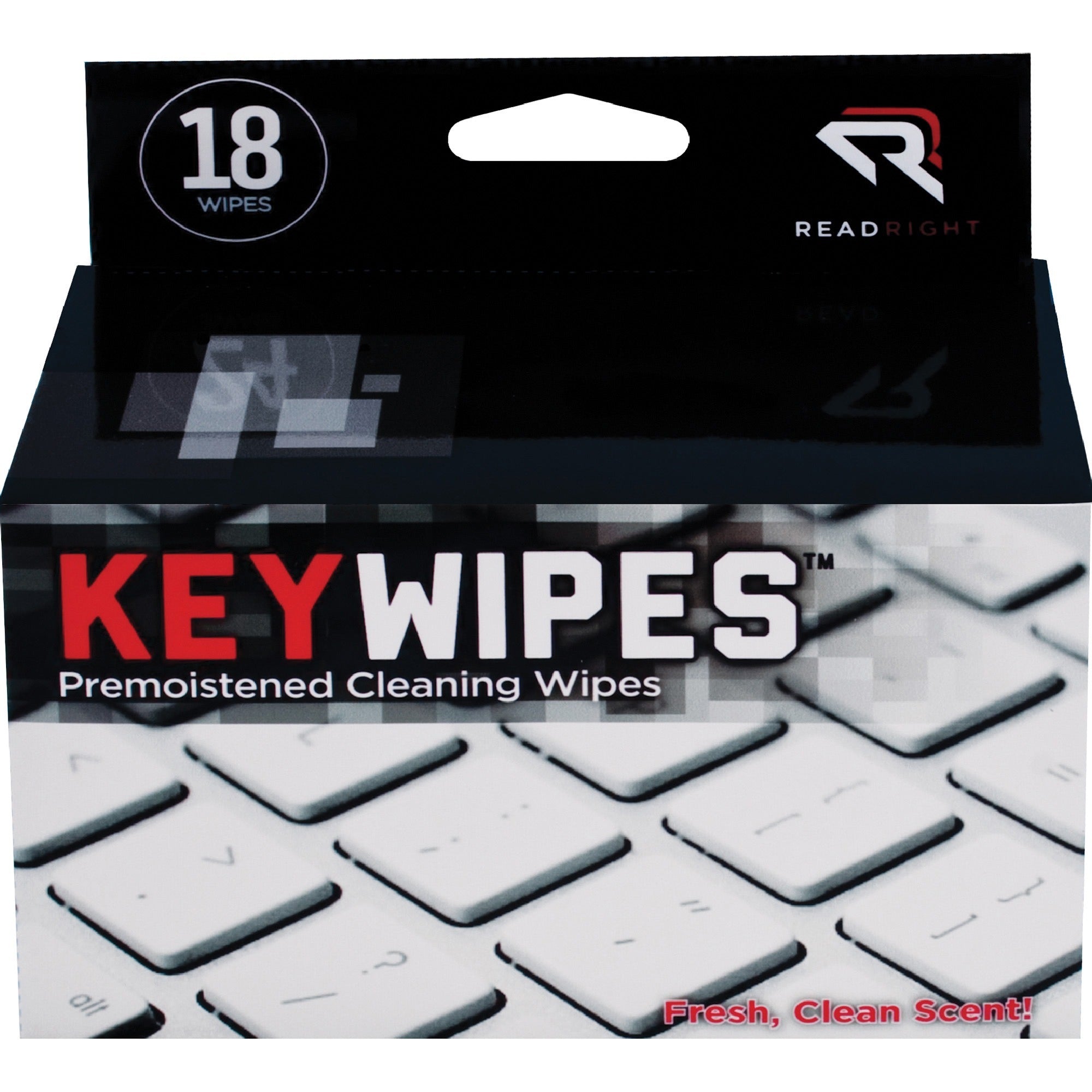 Advantus Read/Right KeyWipes Individual Germicidal Wipes - For Keyboard - 18 / Box