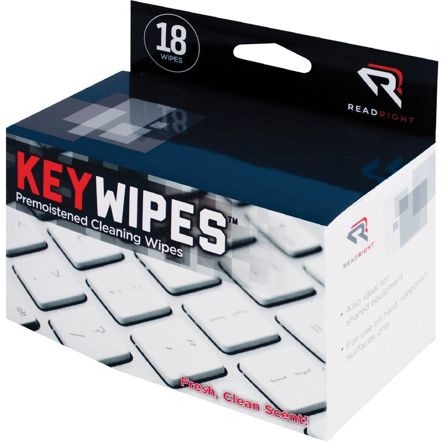 Advantus Read/Right KeyWipes Individual Germicidal Wipes - For Keyboard - 18 / Box