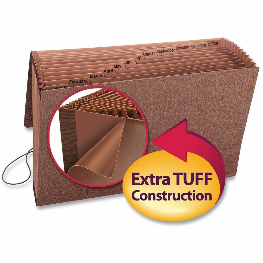 Smead TUFF 70390 Legal Recycled Expanding File - 8 1/2" x 14" - 12 Pocket(s) - Redrope, Tyvek - Redrope - Flap, Elastic Closure, Reinforced Gusset - 30% Recycled - 1 Each