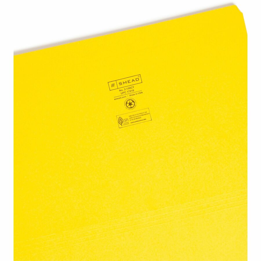 Smead File Folder 17910 - 8 1/2" x 14" - 3/4" Expansion - 11 pt. - 2 Plys - Yellow - Reinforced Tab - 10% Recycled - 100 / Box