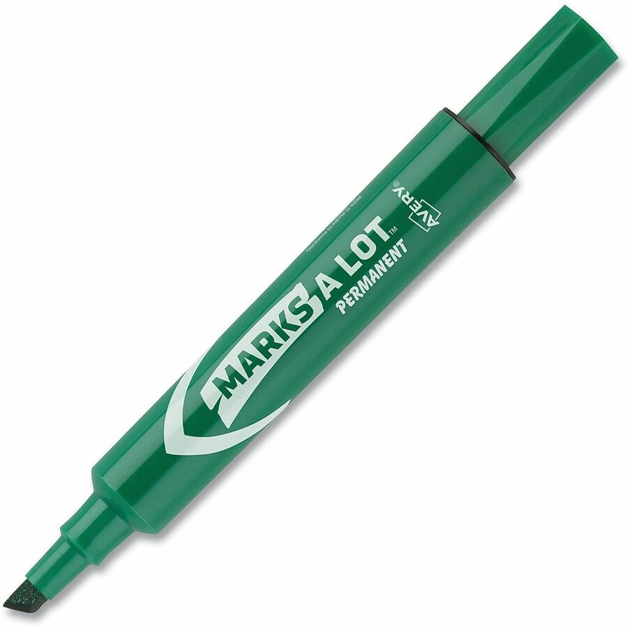 Avery® Avery Marks A Lot Permanent Markers, Regular Desk-Style, 1 Green - Chisel Marker Point - Green Ink - 1 Dozen