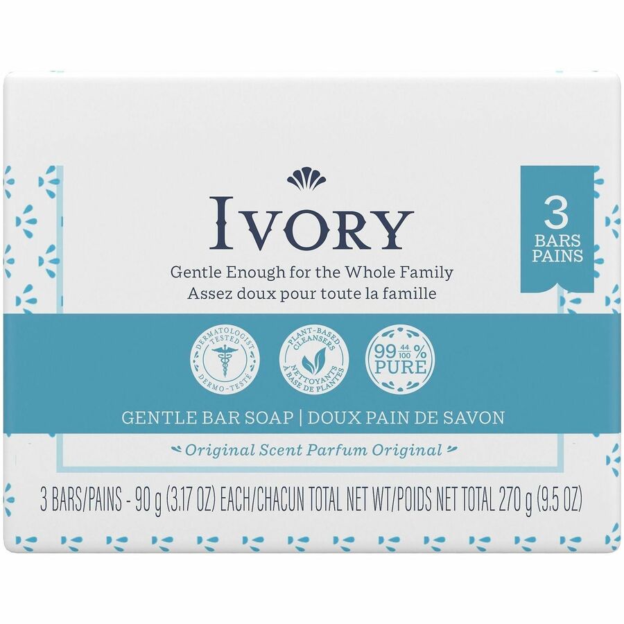 Ivory Bar Soap - Ivory-clean Scent - 3.10 oz - Dirt Remover, Oil Remover - Skin - White - Non-clog - 24 / Carton