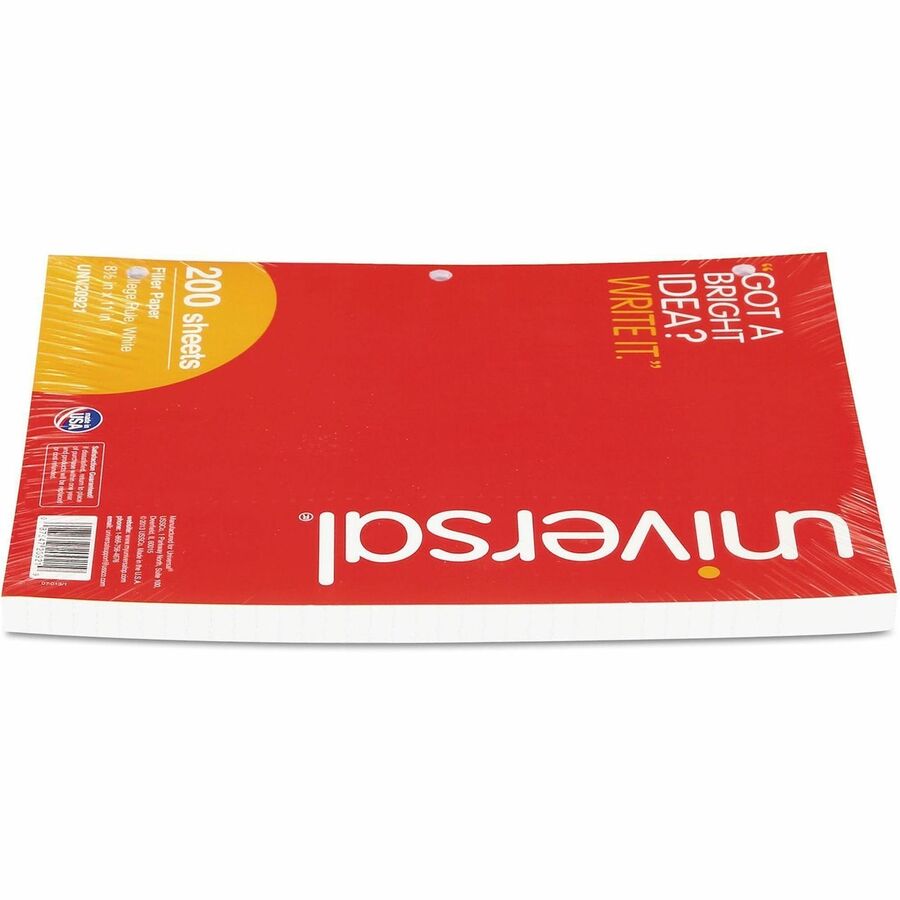 Universal Filler Paper, 3-Hole, 8.5 x 11, Medium/College Rule, 200/Pack - 200 Sheets - 16 lb Basis Weight - White Paper - 200 / Pack
