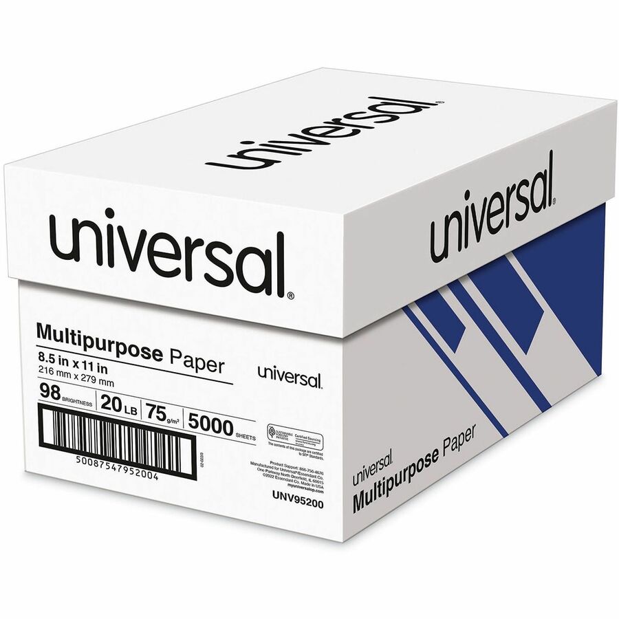 Universal Copy Paper - 98 Brightness - 20 lb Basis Weight - Bright White - 5000 Sheets - 500 Sheets per Ream - 10 Ream per Case