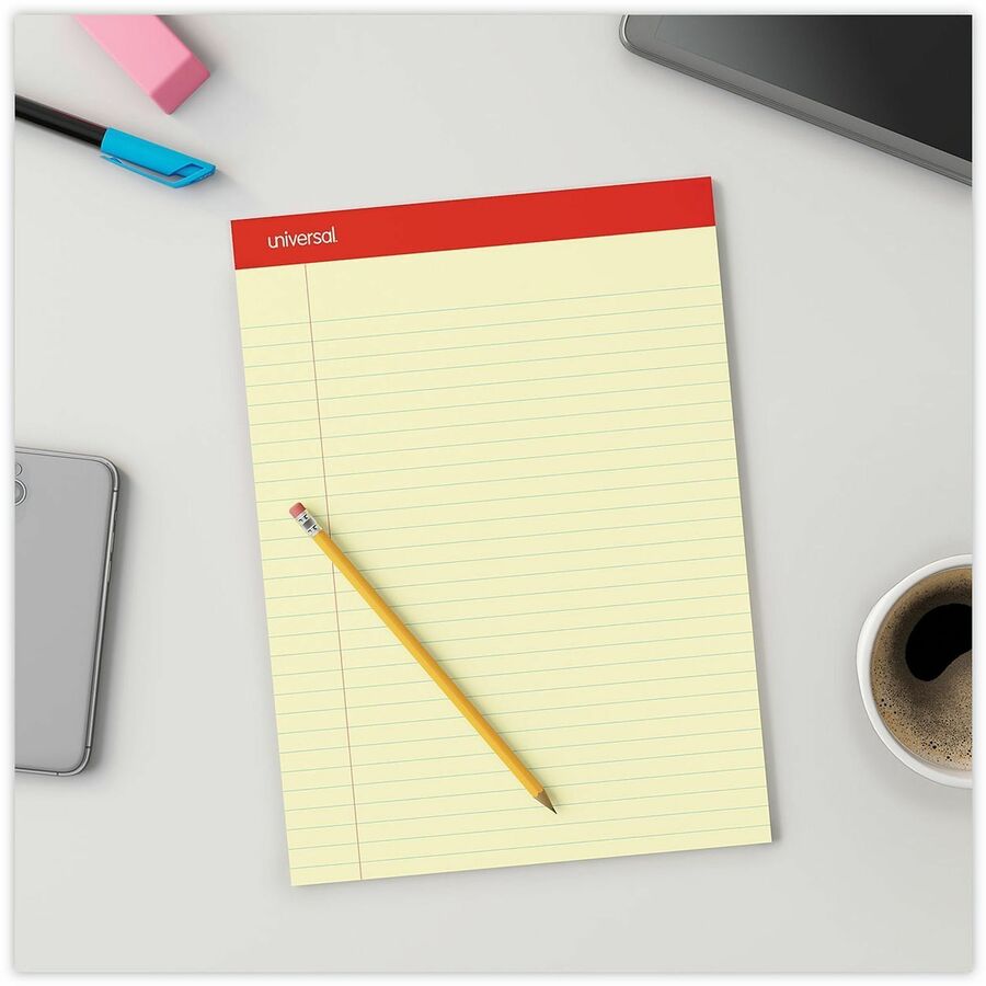 Universal Notepad - 1 Subject(s) - 50 Sheets - Tape Bound - Legal Ruled Red Margin - 16 lb Basis Weight - Letter - 8 1/2" x 11 3/4" Sheet Size - 11.75" Height x 8.5" Width - Canary Paper - 1 Dozen