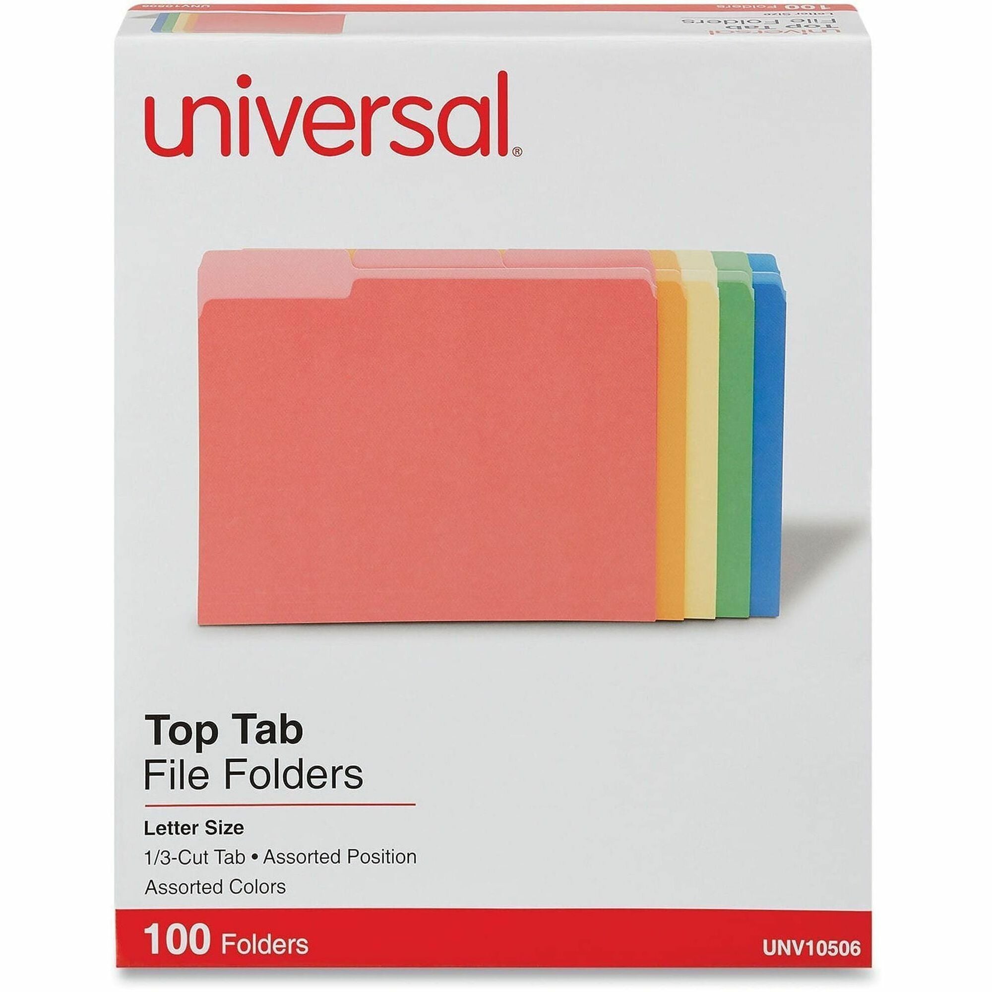 Universal 1/3 Tab Cut Letter Top Tab File Folder - 8 1/2" x 11" - Assorted Tab Position - 11 pt. - Stock - 100 Box
