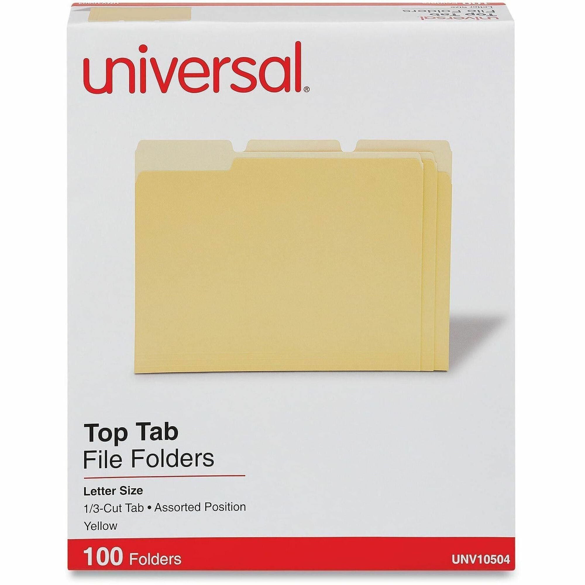 Universal 1/3 Tab Cut Letter Top Tab File Folder - 8 1/2" x 11" - Assorted Tab Position - 11 pt. - Stock - 100 Box