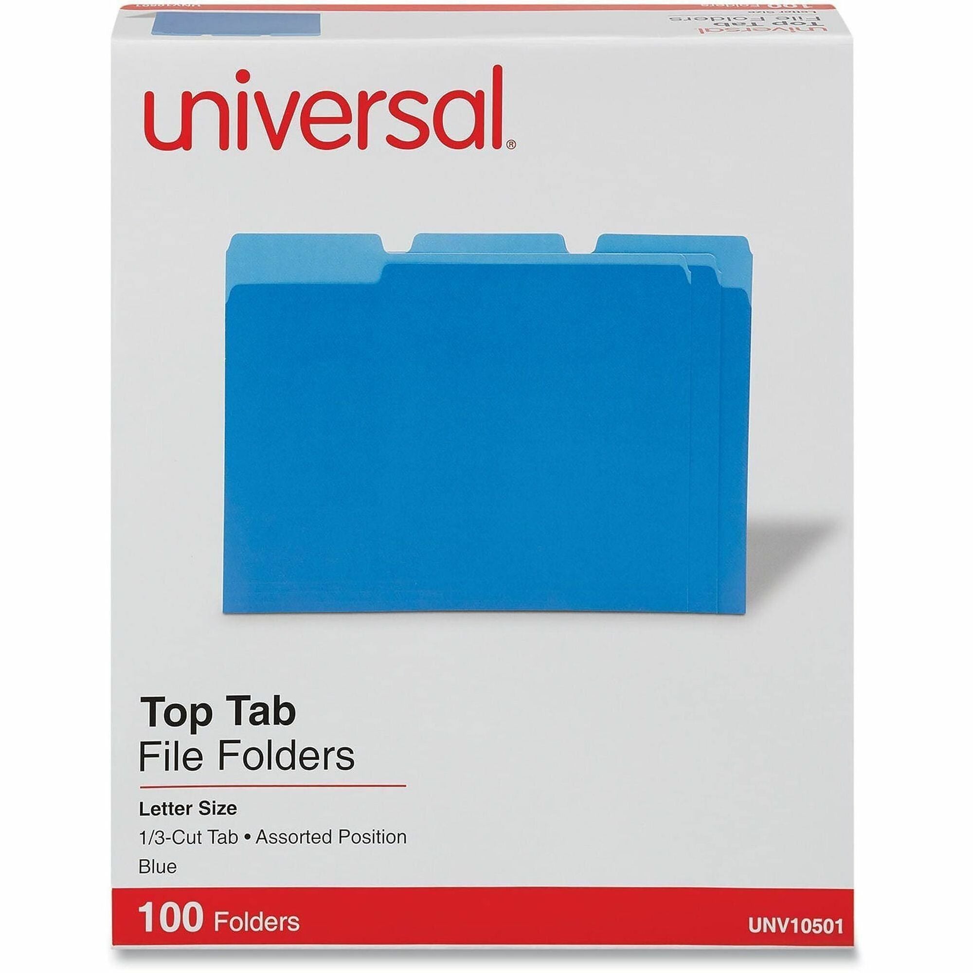 Universal 1/3 Tab Cut Letter Top Tab File Folder - 8 1/2" x 11" - Assorted Tab Position - 11 pt. - Stock - 100 Box