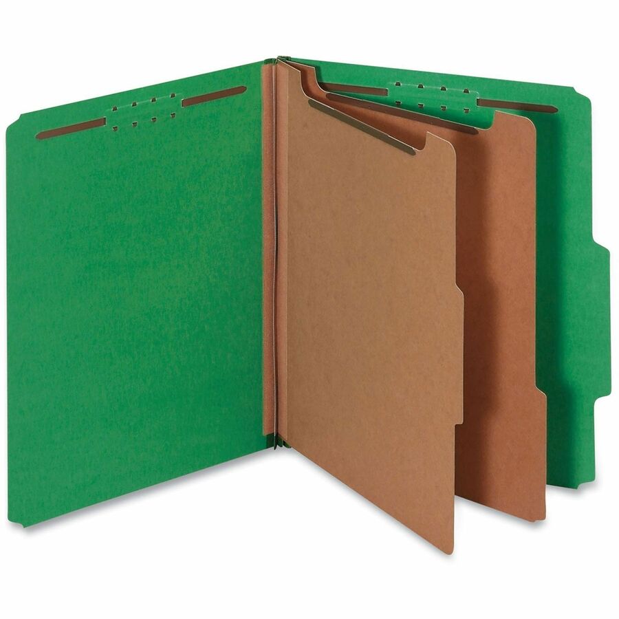 Universal 2/5 Tab Cut Letter Classification Folder - 8 1/2" x 11" - 2" Expansion - 6 Fastener(s) - 2" Fastener Capacity - Top Tab Location - Right of Center Tab Position - 2 Divider(s) - Emerald Green - 10 Box