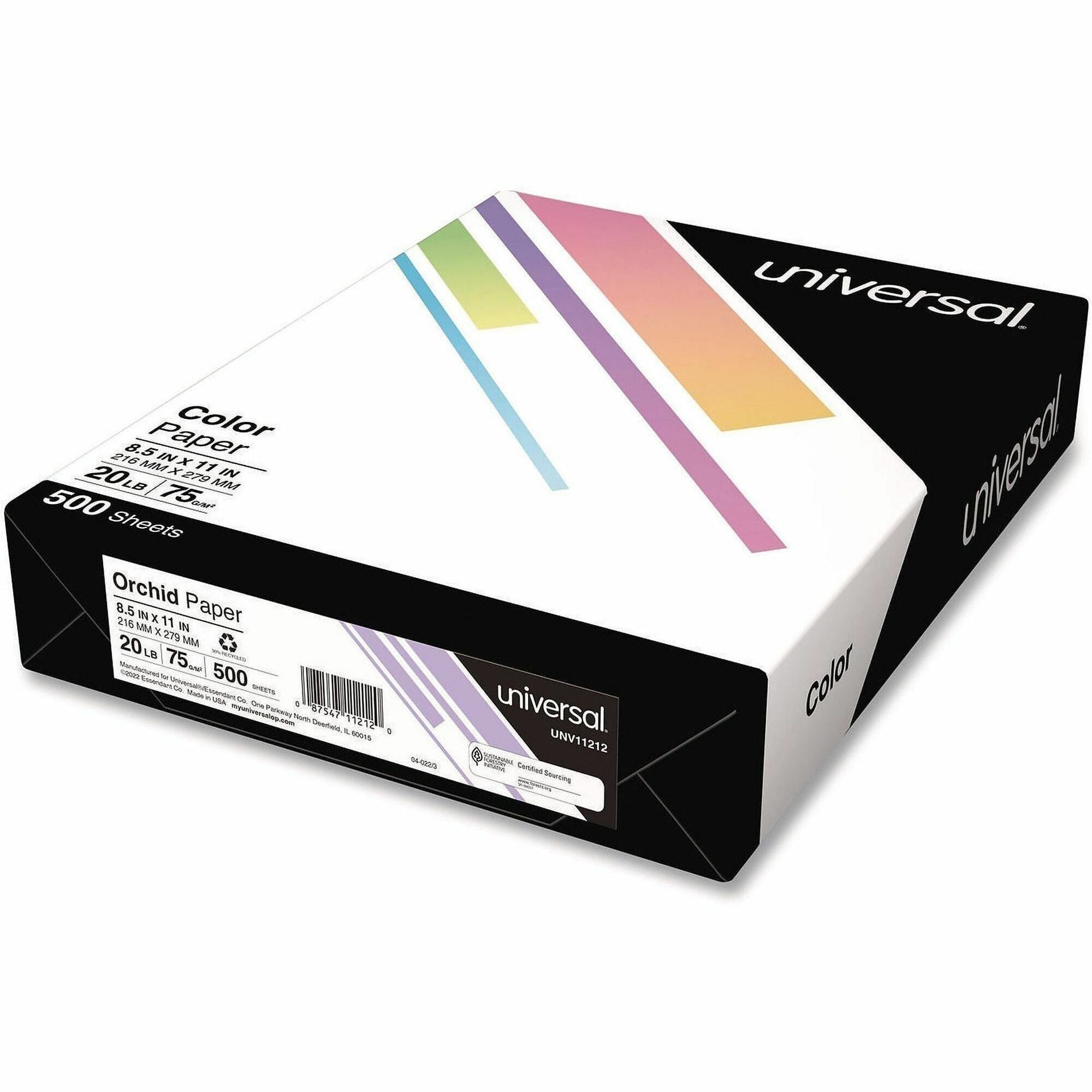 Universal Deluxe Colored Paper, 20 lb Bond Weight, 8.5 x 11, Orchid, 500/Ream - 20 lb Basis Weight - 75 g/m² Grammage - Orchid - 500 Sheets - 500 / Ream