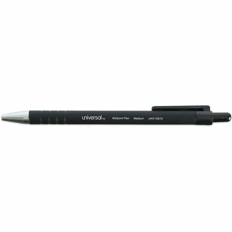 Universal Ballpoint Pen, Retractable, Medium 1 mm, Black Ink, Black Barrel, Dozen - 1 mm Medium Conical Pen Point - Retractable - Black Ink - Black Barrel - 1 Dozen