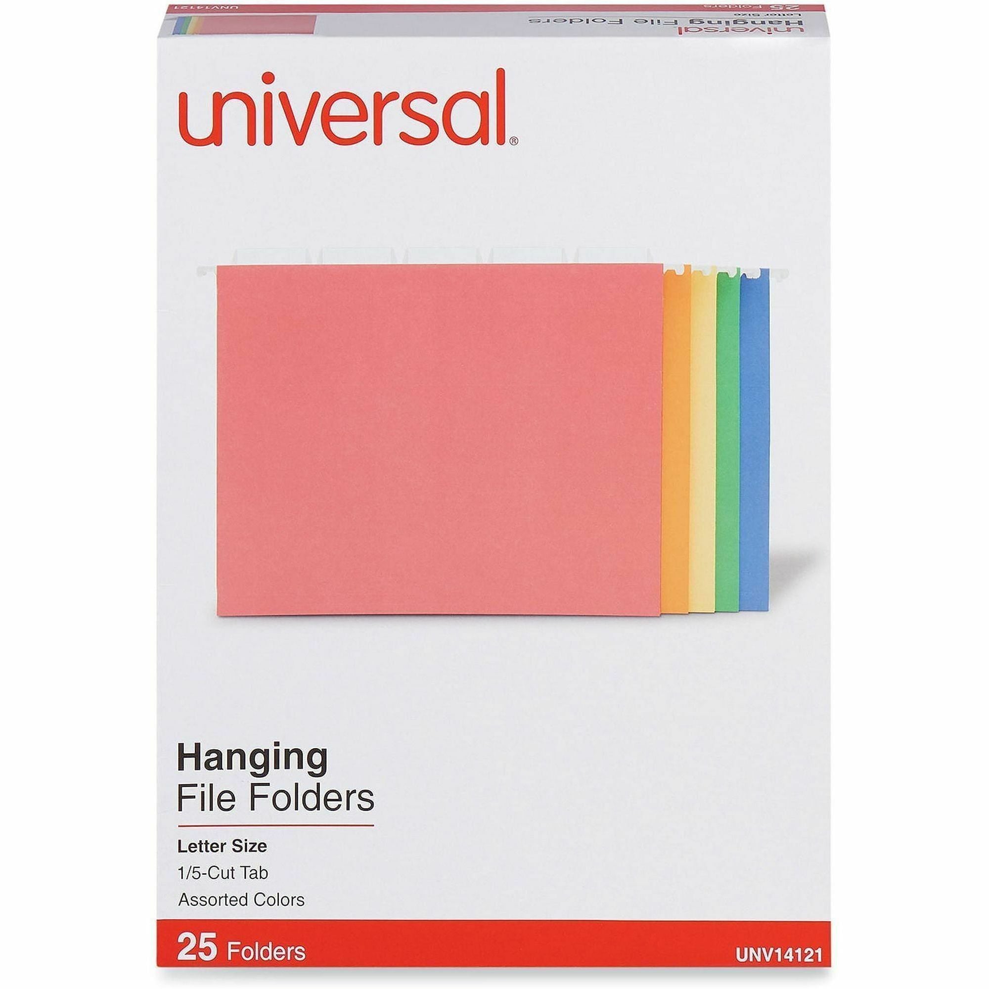 Universal 1/5 Tab Cut Letter Hanging Folder - 8 1/2" x 11" - Assorted Tab Position - 11 pt. - Stock - Assorted, Blue, Bright Green, Red, Violet, Yellow - 25 Box