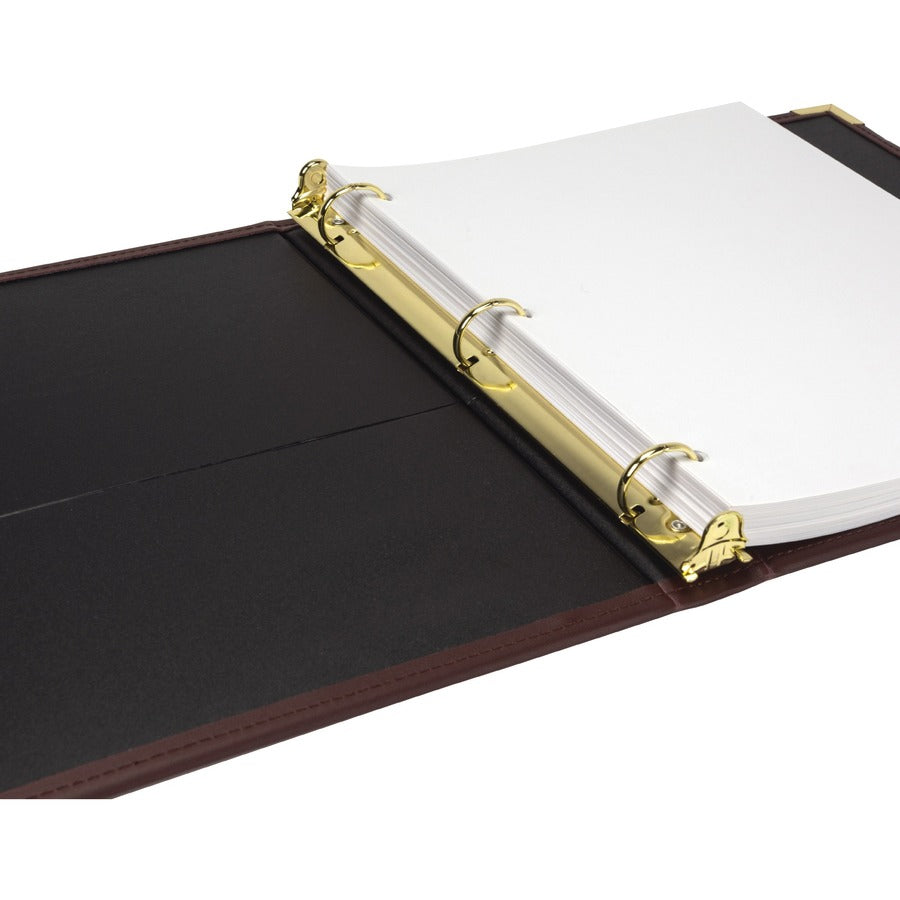 Samsill Classic Collection Binder - 1" Binder Capacity - Letter - 8 1/2" x 11" Sheet Size - Fastener(s): Round Ring - Pocket(s): 2, Internal - Faux Leather, Brass, Metal - Burgundy - Flexible, Durable, Concealed Rivet - 1 Each