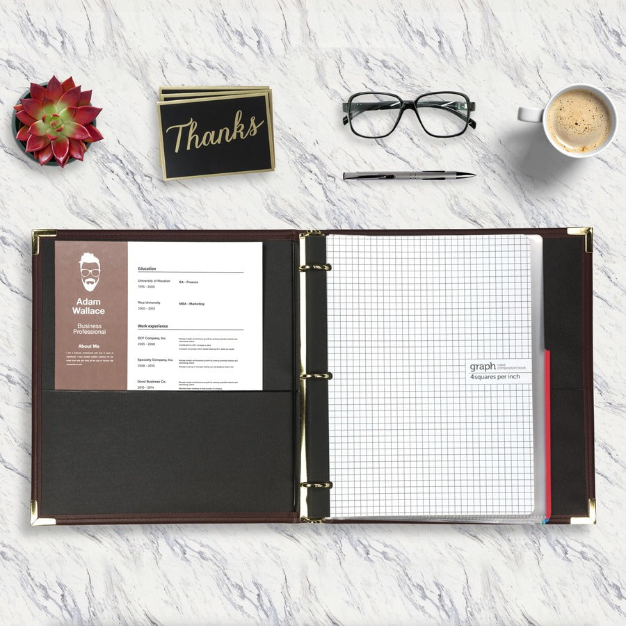 Samsill Classic Collection Binder - 1" Binder Capacity - Letter - 8 1/2" x 11" Sheet Size - Fastener(s): Round Ring - Pocket(s): 2, Internal - Faux Leather, Brass, Metal - Burgundy - Flexible, Durable, Concealed Rivet - 1 Each