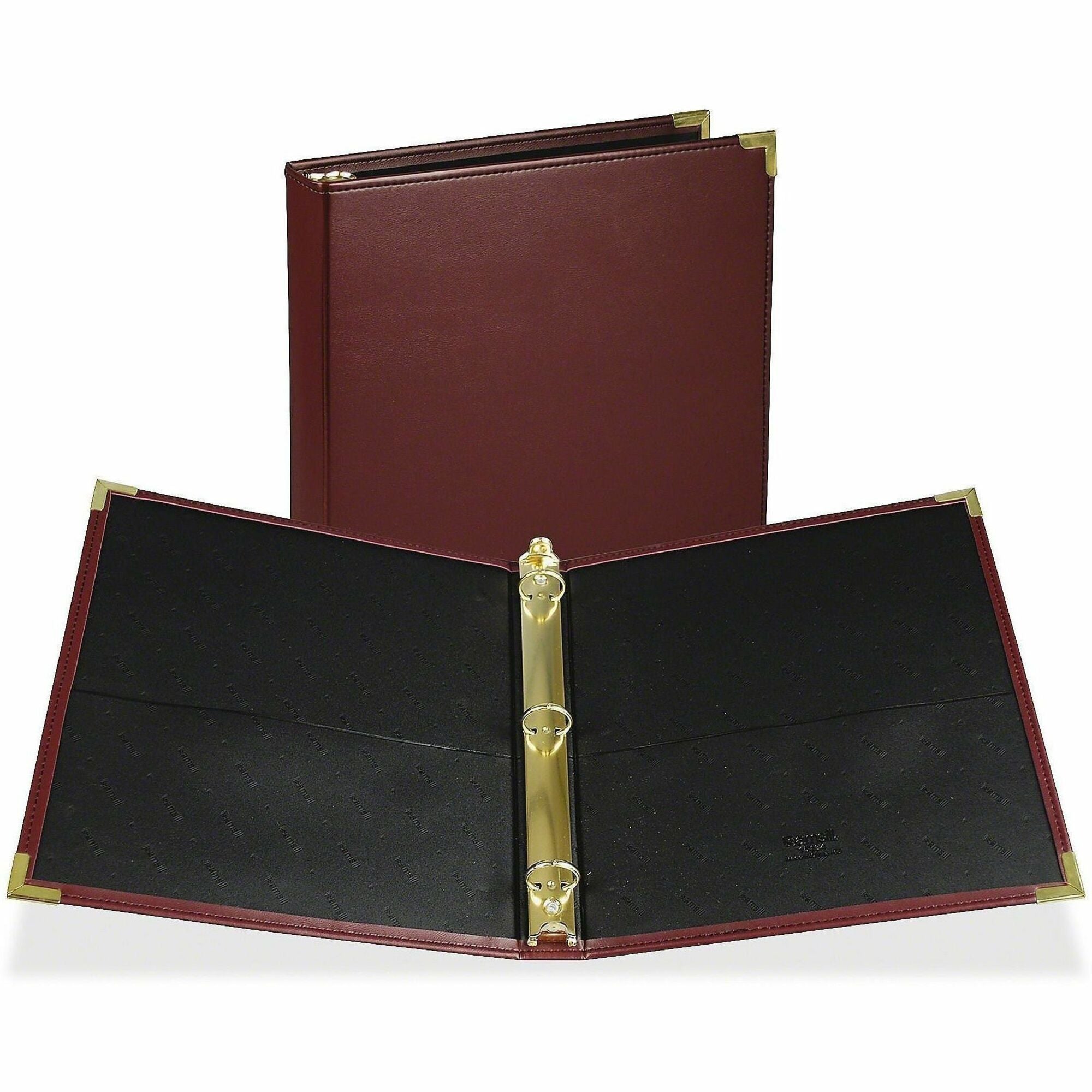 Samsill Classic Collection Binder - 1" Binder Capacity - Letter - 8 1/2" x 11" Sheet Size - Fastener(s): Round Ring - Pocket(s): 2, Internal - Faux Leather, Brass, Metal - Burgundy - Flexible, Durable, Concealed Rivet - 1 Each