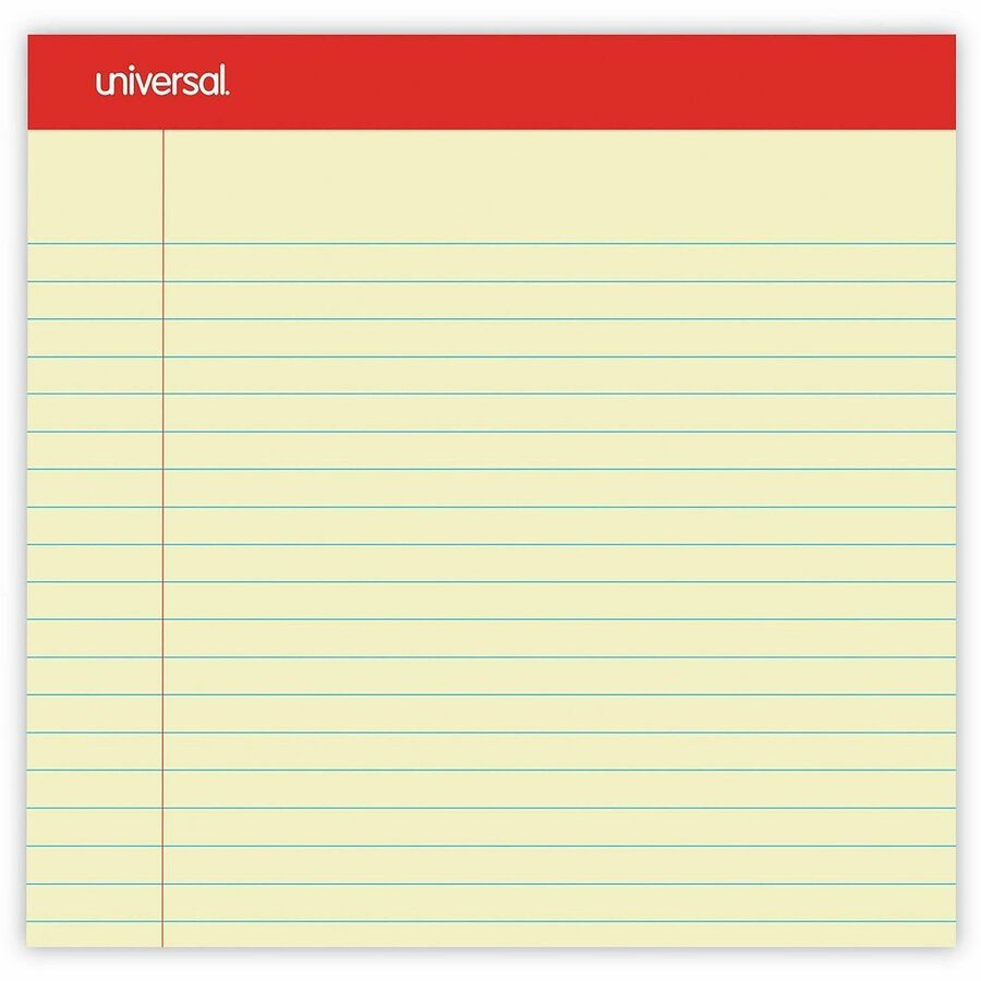 Universal Notepad - 1 Subject(s) - 50 Sheets - Tape Bound - Legal Ruled Red Margin - 16 lb Basis Weight - Legal - 8 1/2" x 14" Sheet Size - 8.5" Width - Canary Paper - 1 Dozen