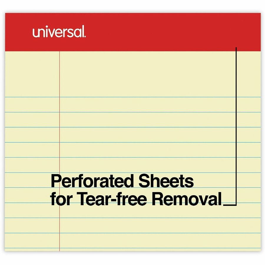 Universal Notepad - 1 Subject(s) - 50 Sheets - Tape Bound - Legal Ruled Red Margin - 16 lb Basis Weight - Legal - 8 1/2" x 14" Sheet Size - 8.5" Width - Canary Paper - 1 Dozen
