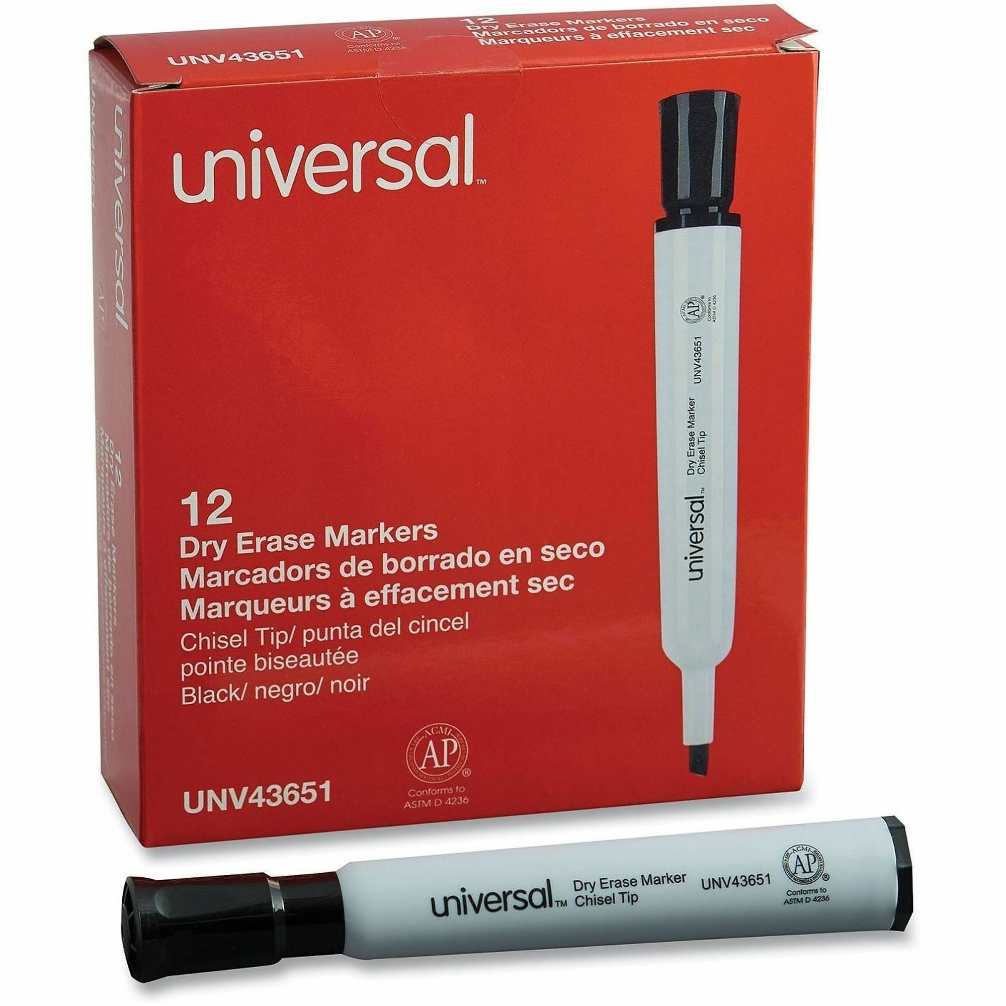 Universal Dry Erase Marker, Broad Chisel Tip, Black, Dozen - Broad Chisel Marker Point - Black Ink - Dry - General Purpose - 1 Dozen