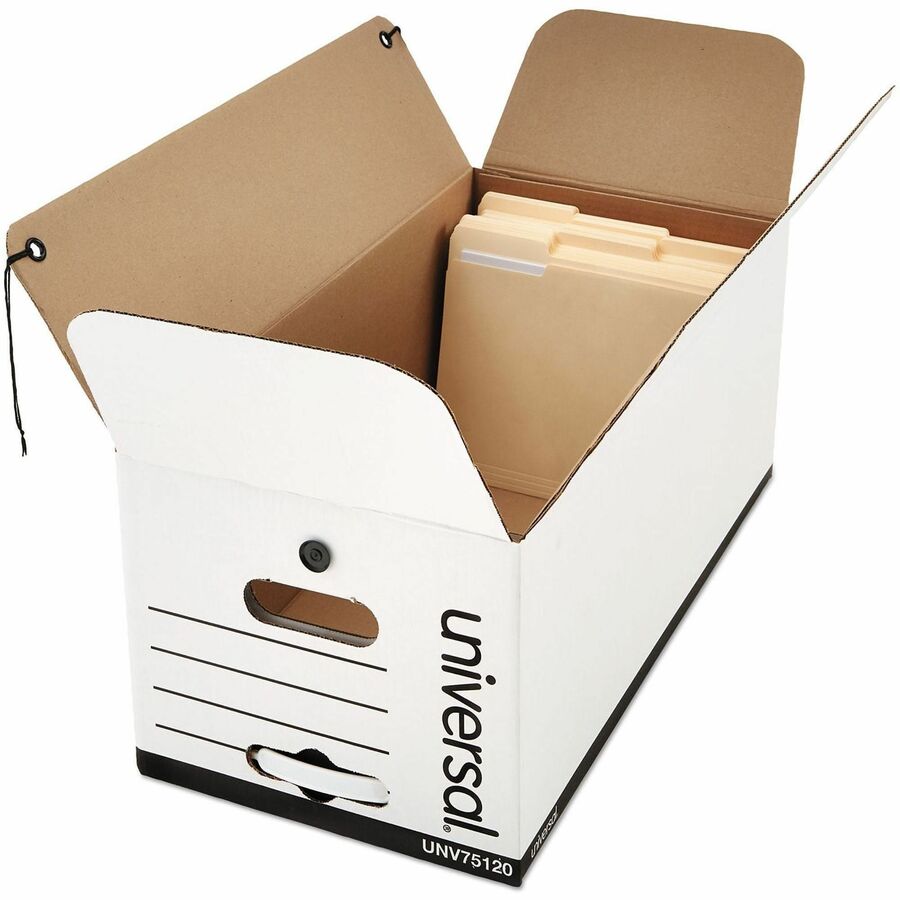 Universal Economical Easy Assembly Storage Files, Letter Files, White, 12/Carton - Internal Dimensions: 12" Width x 24" Depth x 10" Height - Media Size Supported: Letter - Flap, String/Button Closure - Medium Duty - Stackable - Corrugated Fiberboard - ...
