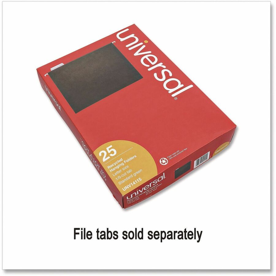 Universal 1/5 Tab Cut Letter Hanging Folder - 8 1/2" x 11" - Assorted Tab Position - 11 pt. - Stock - Standard Green - 25 Box