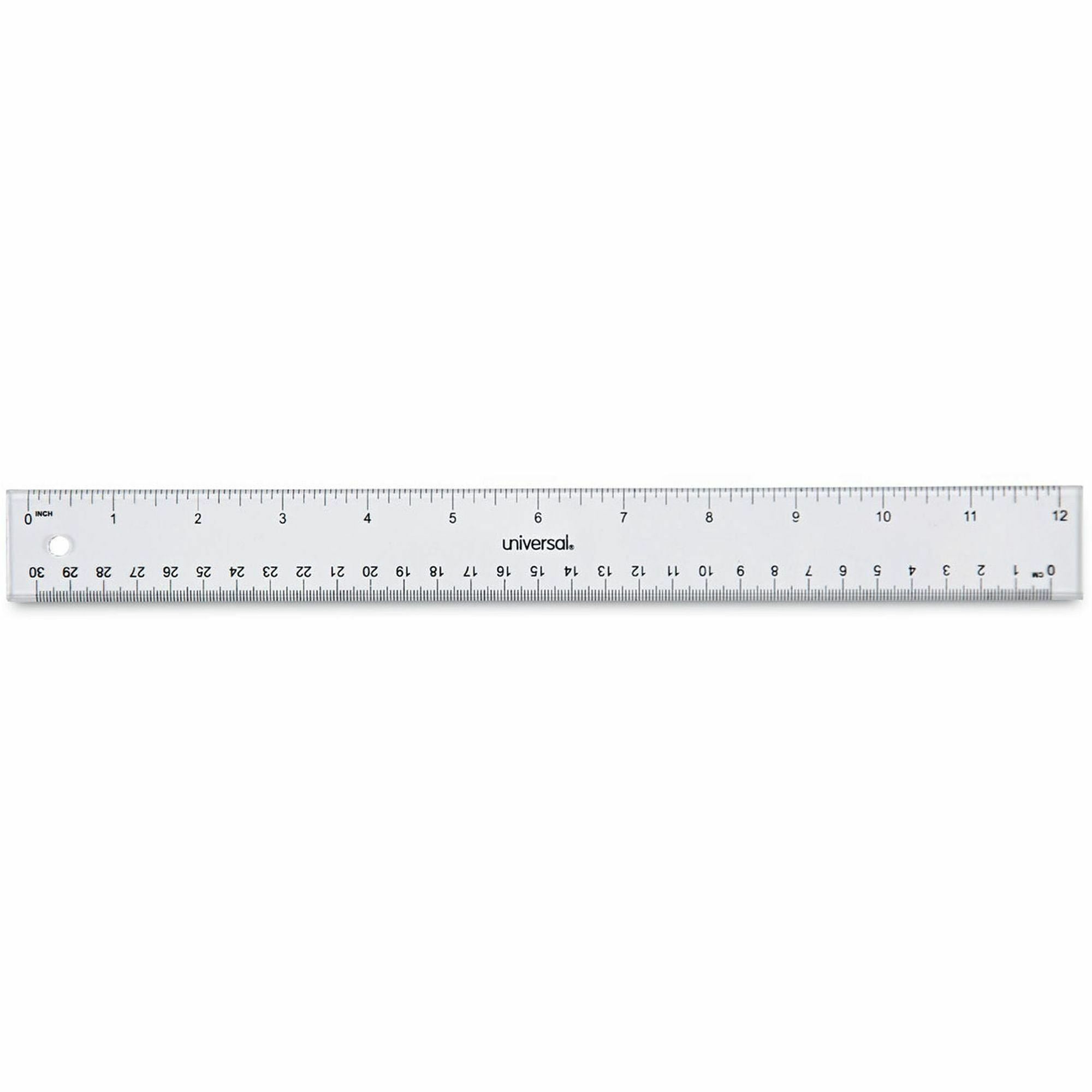 Universal 59022 Acrylic Ruler - 12" Length - 1/16 Graduations - Metric, Standard Measuring System - Plastic - Clear - 1 Each