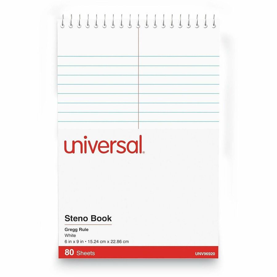Universal Steno Pads, Gregg Rule, Red Cover, 80 White 6 x 9 Sheets - 1 Subject(s) - 80 Sheets - Spiral - Red Margin - 16 lb Basis Weight - 6" x 9" Sheet Size - 9" Height x 6" Width - White Paper