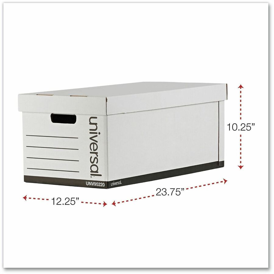 Universal Medium-Duty Easy Assembly Storage Box, Letter Files, White, 12/Carton - Internal Dimensions: 12.25" Width x 23.75" Depth x 10.25" Height - Media Size Supported: Letter - Lift-off Closure - Medium Duty - Stackable - Corrugated Fiberboard - Whi...