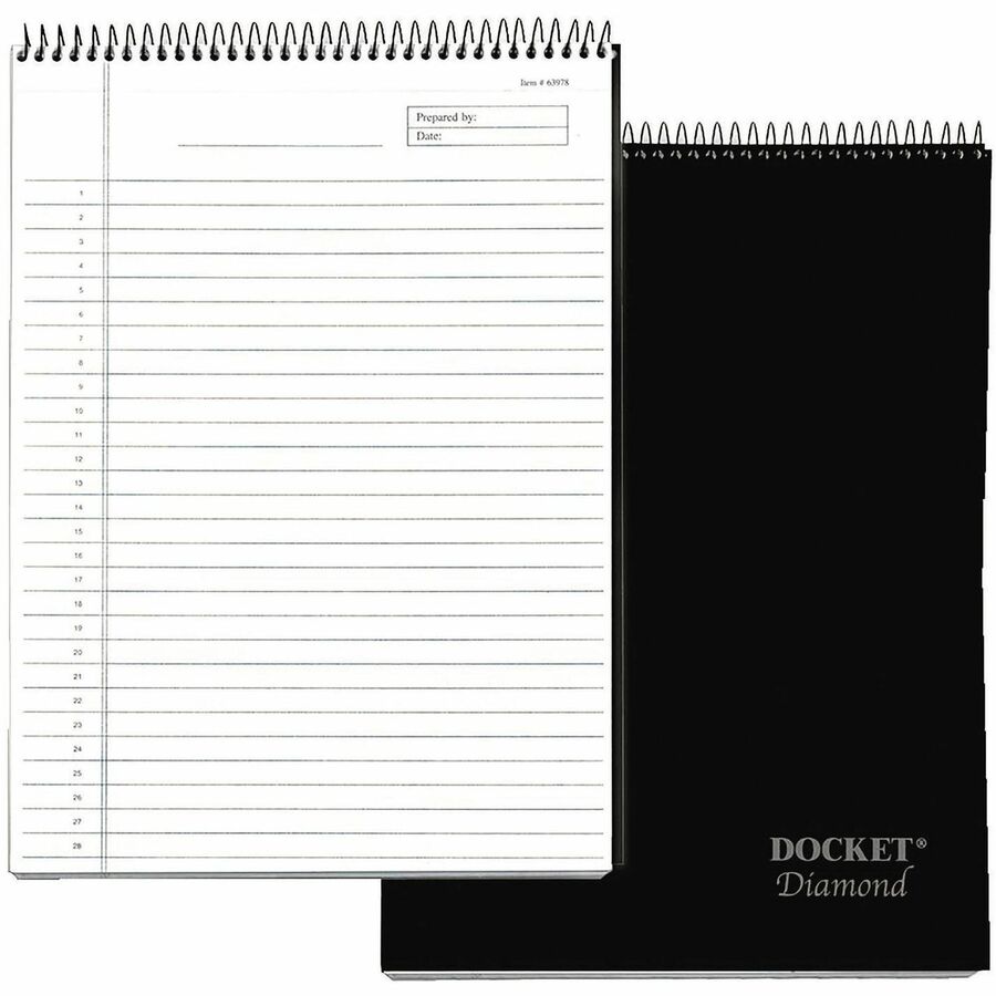 TOPS Docket Diamond Top-Wire Planning Pad - 60 Sheets - Wire Bound - 24 lb Basis Weight - 8 1/2" x 11 3/4" Sheet Size - 11.75" Height x 8.5" Width - Natural White Paper - Black Cover - Rigid, Perforated, Smooth Edge, Acid-free, Numbered, Easy Tear - 1 ...